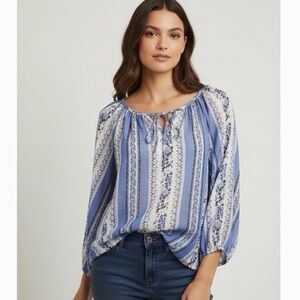 Como Blu Boho Floral Striped Blouse